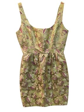 Lynn Lugo 100% Silk Green & Purple Brocade Dress, Size 6